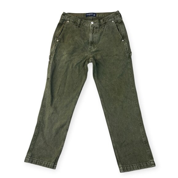 Abercrombie & Fitch Mens Carpenter Pants Olive Authentic Rigid Denim Loose 31x30 - Picture 1 of 13